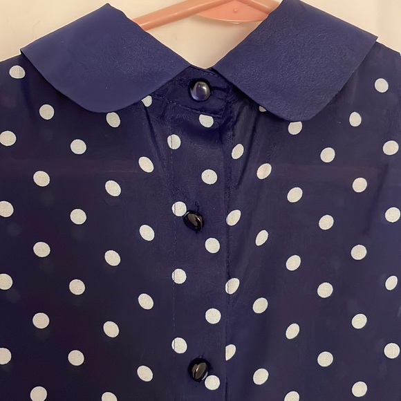Valerie Bartinelli Navy Blue White Polk Dot Blouse Size M - Picture 7 of 8